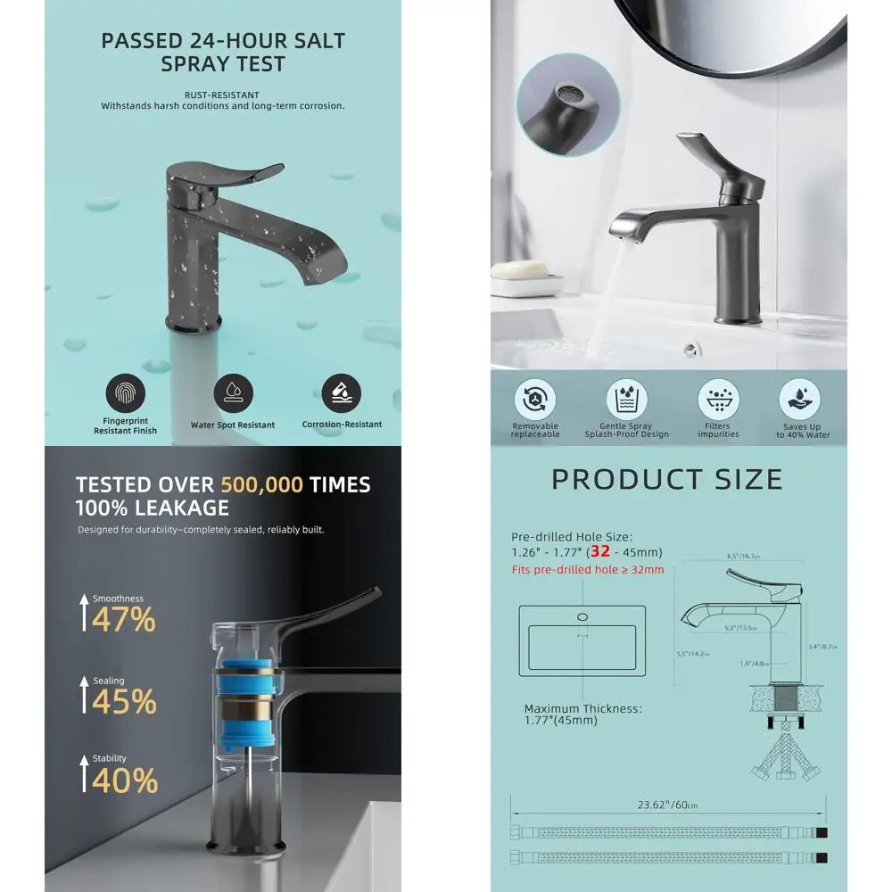 Modern Grey 1-Hole Bathroom Sink Faucet with Pop-Up Drain, Brushed Finish, Single Handle Vanity Fixture
Modern Grey 1-Hole Bathroom Sink Faucet with Pop-Up Drain, Brushed Finish, Single Handle Vanity Fixture