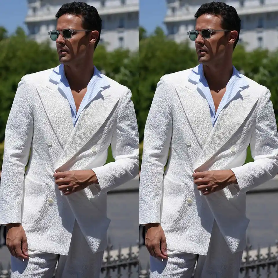Simple Summer Men Wedding Suits Peak Lapel Tuxedos Double Breasted Groom Wear 2 Pcs Jacket Pants Prom Evening Party Custom Made
Simple Summer Men Wedding Suits Peak Lapel Tuxedos Double Breasted Groom Wear 2 Pcs Jacket Pants Prom Evening Party Custom Made