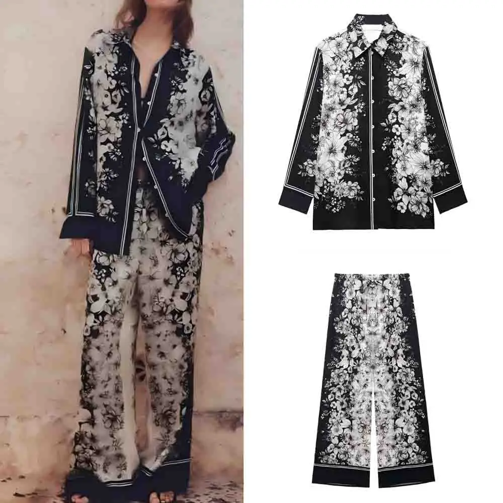 Women's new fashion loose print lapel shirt long sleeved Button-up women's shirt chic top+Pants suit
Women's new fashion loose print lapel shirt long sleeved Button-up women's shirt chic top+Pants suit