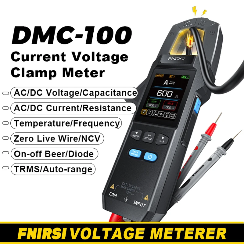 FNIRSI DMC-100 DC AC Current Voltage Clamp Meter USB Charger 10000 Counts 600A Amperimetric Clamp Tester NCV Electrician Tools
FNIRSI DMC-100 DC AC Current Voltage Clamp Meter USB Charger 10000 Counts 600A Amperimetric Clamp Tester NCV Electrician Tools
