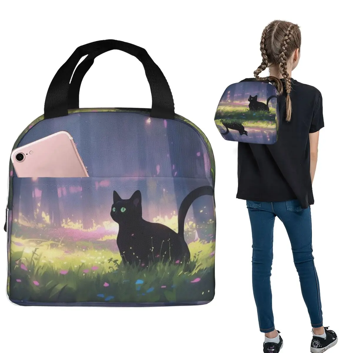 A Black Cat Walking Anime Insulated Lunch Bag for Women Children Leakproof Food Boxes Thermal Lunch Box Tote
A Black Cat Walking Anime Insulated Lunch Bag for Women Children Leakproof Food Boxes Thermal Lunch Box Tote