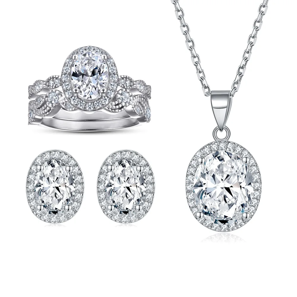 S925 pure silver plated 18K gold PT950 platinum ring set, necklace, earring jewelry set, fashionable combination three piece set
S925 pure silver plated 18K gold PT950 platinum ring set, necklace, earring jewelry set, fashionable combination three piece set
