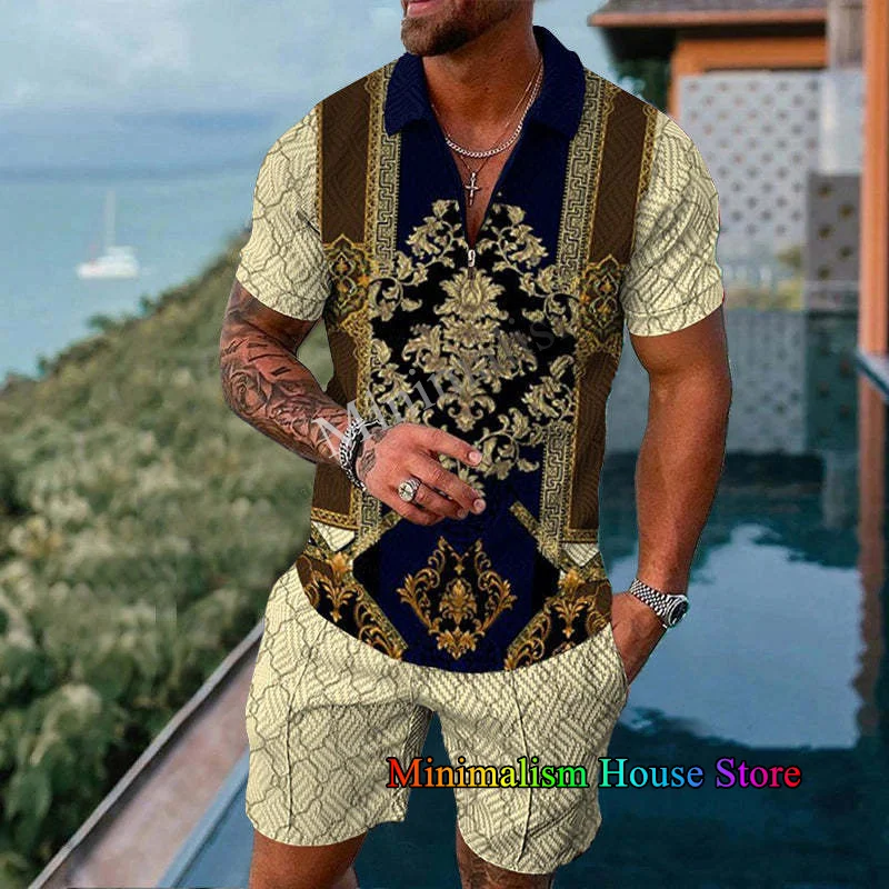 Men's Tracksuit Luxury 3D Print Short Sleeve Zipper Polo Shirt Shorts 2 Pieces Sets Summer Sports Suit Oversized Male Streetwear
Men's Tracksuit Luxury 3D Print Short Sleeve Zipper Polo Shirt Shorts 2 Pieces Sets Summer Sports Suit Oversized Male Streetwear