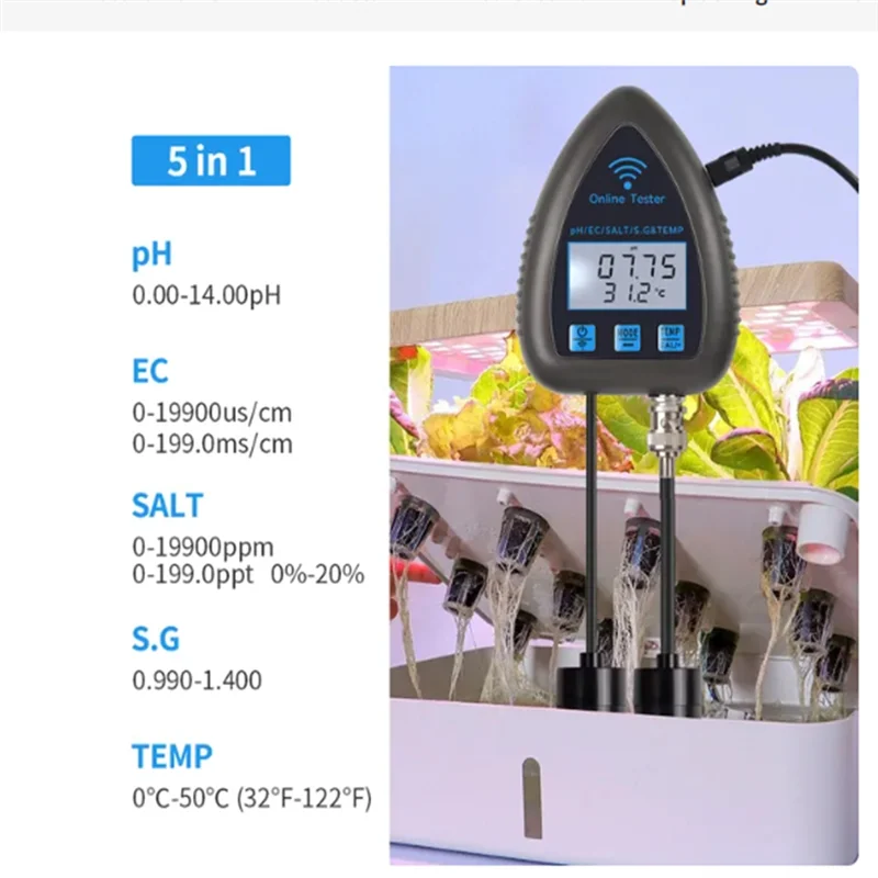 A70P Tuya Wifi 5In1 Water Quality Tester Online Monitor TDS EC S.G Salinity Temperature Test Meter Pool PH Meter EU Plug
A70P Tuya Wifi 5In1 Water Quality Tester Online Monitor TDS EC S.G Salinity Temperature Test Meter Pool PH Meter EU Plug
