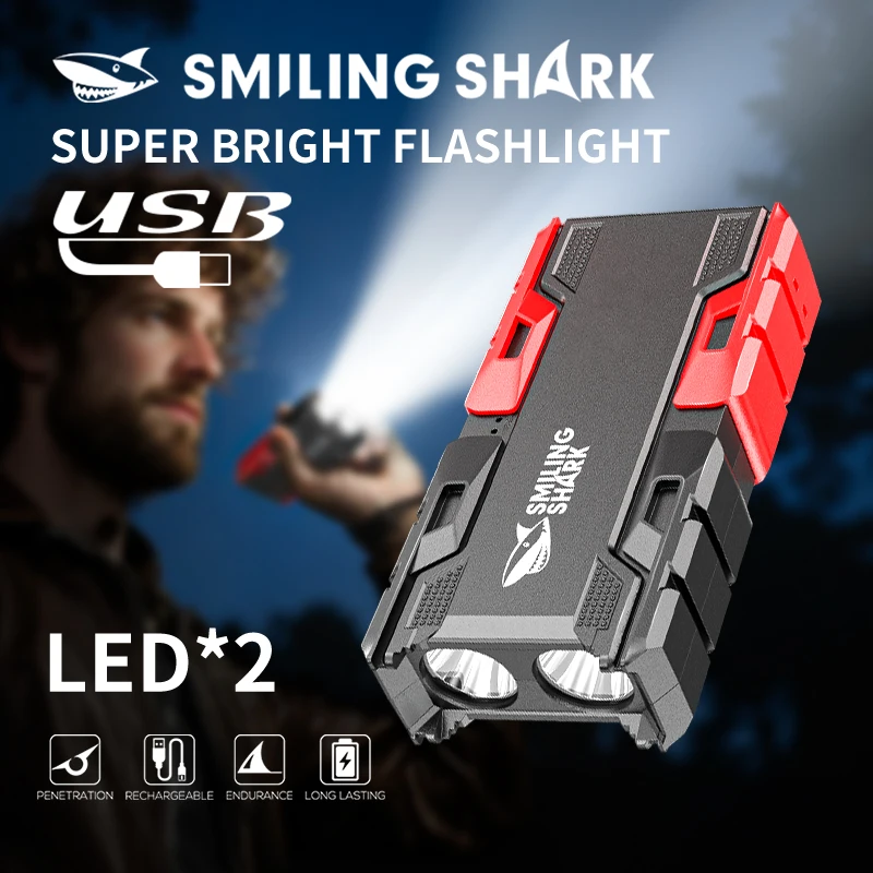 SMILING SHARK Rechargeable Flashlight Led*2 Type-c Rechargeable Torch Light 18650 IPX4 Waterproof Outdoor Camping Light SD0712
SMILING SHARK Rechargeable Flashlight Led*2 Type-c Rechargeable Torch Light 18650 IPX4 Waterproof Outdoor Camping Light SD0712
