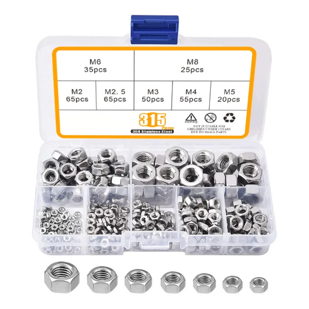 315pcs 304 Stainless Steel Hex Nuts with Nylon Locking Insert Set for Reliable Rust Resistant Use in Furniture and DIY Projects
315pcs 304 Stainless Steel Hex Nuts with Nylon Locking Insert Set for Reliable Rust Resistant Use in Furniture and DIY Projects