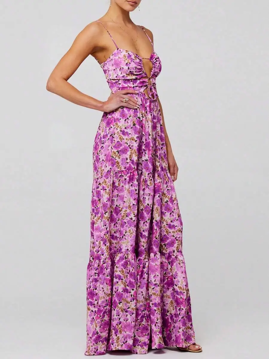 Womens Floral Print Spaghetti Strap Long Dress With Front Tie-Up Detail
Womens Floral Print Spaghetti Strap Long Dress With Front Tie-Up Detail