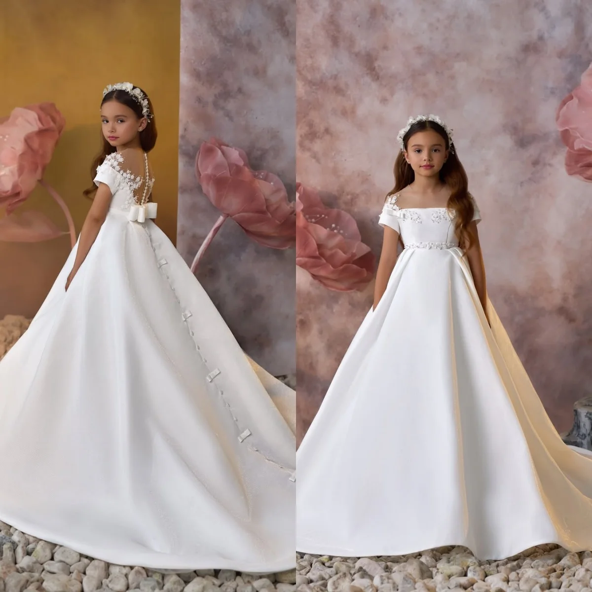 White Flower Girl Dresses for Wedding Satin Floor Length Girls Baby Girl Prom Gown for Photoshoot Princess First Communion Gowns
White Flower Girl Dresses for Wedding Satin Floor Length Girls Baby Girl Prom Gown for Photoshoot Princess First Communion Gowns