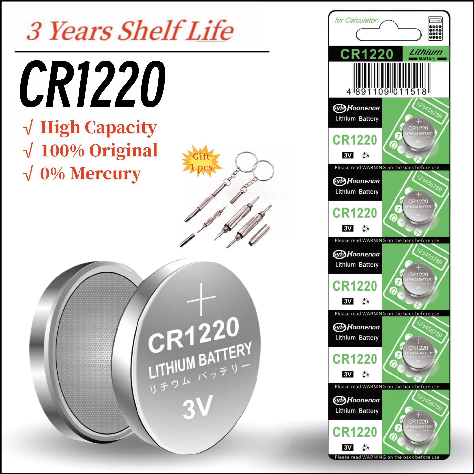 5-50Pcs CR1220 DL1220 ECR1220 3V Lithium Button Battery for watches,Remotes,LED lights,electronic devices,Toys,Car key,Scales
5-50Pcs CR1220 DL1220 ECR1220 3V Lithium Button Battery for watches,Remotes,LED lights,electronic devices,Toys,Car key,Scales