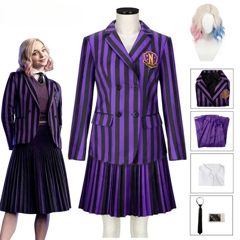 Wednesday - Enid Cosplay Costume Purple Striped School Uniform Outfits For Adult Coat Shirt Skirt Tie Halloween Party Clothes
Wednesday - Enid Cosplay Costume Purple Striped School Uniform Outfits For Adult Coat Shirt Skirt Tie Halloween Party Clothes