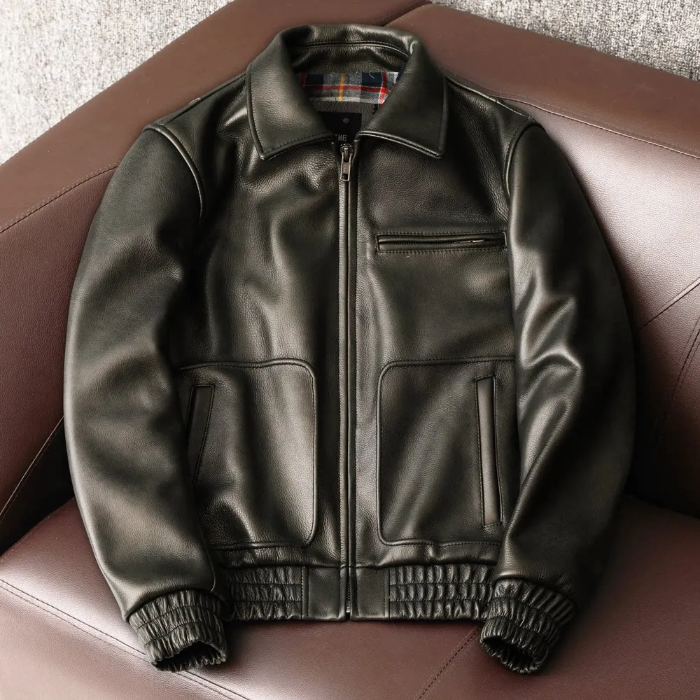 Flight Thickened Pure First Layer Yellow Cowhide Leather Men's Short Large Size Lapel Jacket
Flight Thickened Pure First Layer Yellow Cowhide Leather Men's Short Large Size Lapel Jacket