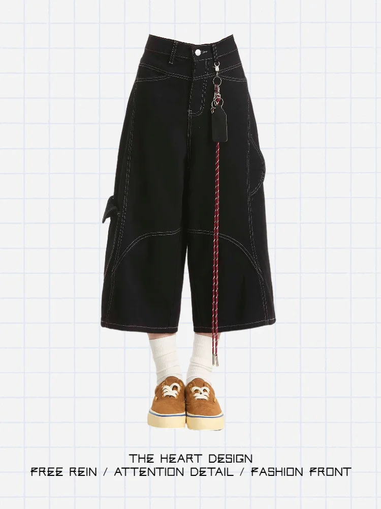 Retro American Black Denim Seven-Foot Pants Women's Loose Wide-Leg Short Jeans Summer New Design High Waist Wear Resistant
Retro American Black Denim Seven-Foot Pants Women's Loose Wide-Leg Short Jeans Summer New Design High Waist Wear Resistant