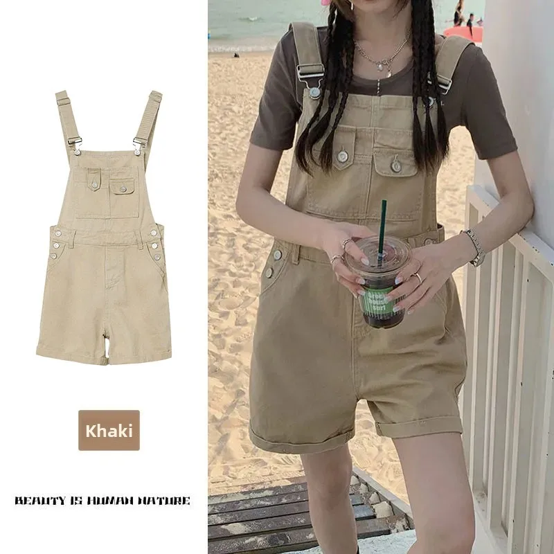 Khaki Denim Short Pants Women's Thin Overall Design Workwear Strap Pants Small Size Versatile Straight Hem Hot Pants
Khaki Denim Short Pants Women's Thin Overall Design Workwear Strap Pants Small Size Versatile Straight Hem Hot Pants
