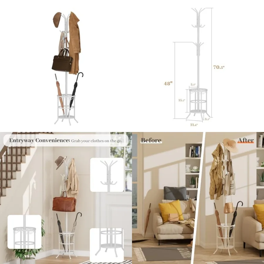 Coat Rack Freestanding with Umbrella Holder Metal Hanger Stand, Hall Tree with 12 Hooks, Entryway Organizer for Hats, Bags, and
Coat Rack Freestanding with Umbrella Holder Metal Hanger Stand, Hall Tree with 12 Hooks, Entryway Organizer for Hats, Bags, and