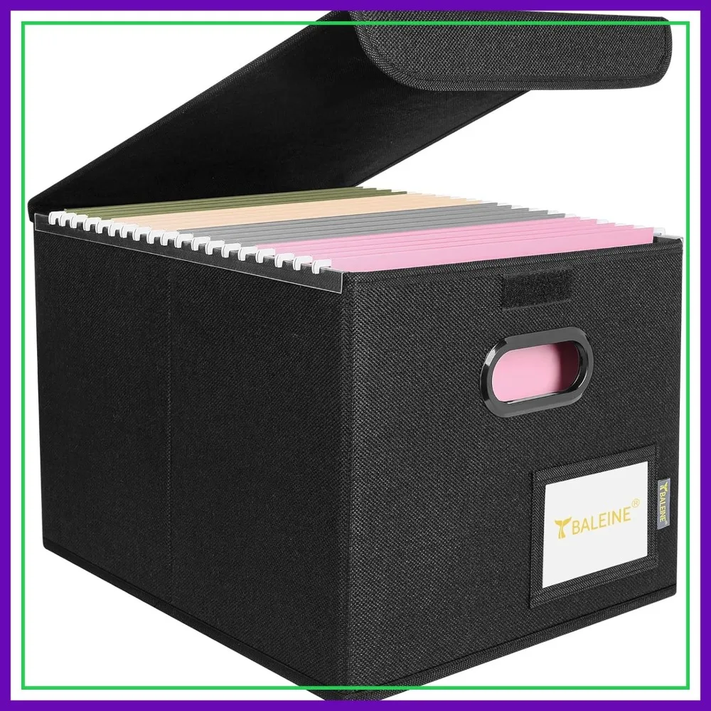 Collapsible File Organizer Box with Lid, Hanging Folder Box for Office Document Storage, 1 Pack Black
Collapsible File Organizer Box with Lid, Hanging Folder Box for Office Document Storage, 1 Pack Black