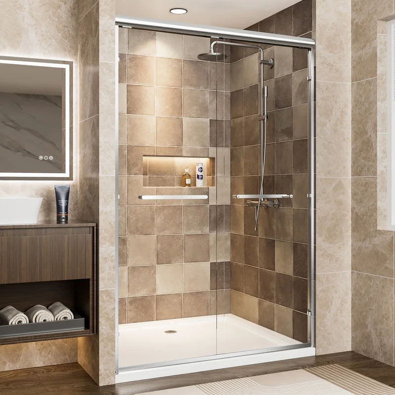 44"-48" W x 72" H Chrome Aluminum Frame Double Sliding Shower Door, 6mm Clear Tempered Glass with Safety Film, Dual Stainless Steel Handles
44"-48" W x 72" H Chrome Aluminum Frame Double Sliding Shower Door, 6mm Clear Tempered Glass with Safety Film, Dual Stainless Steel Handles