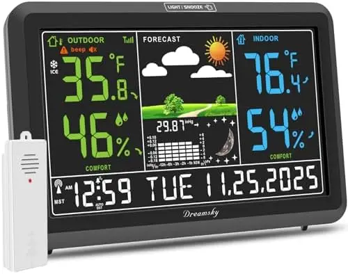 DreamSky Wireless Weather Station with Atomic Clock & USB Port – Indoor Outdoor Temp & Humidity Monitor
DreamSky Wireless Weather Station with Atomic Clock & USB Port – Indoor Outdoor Temp & Humidity Monitor