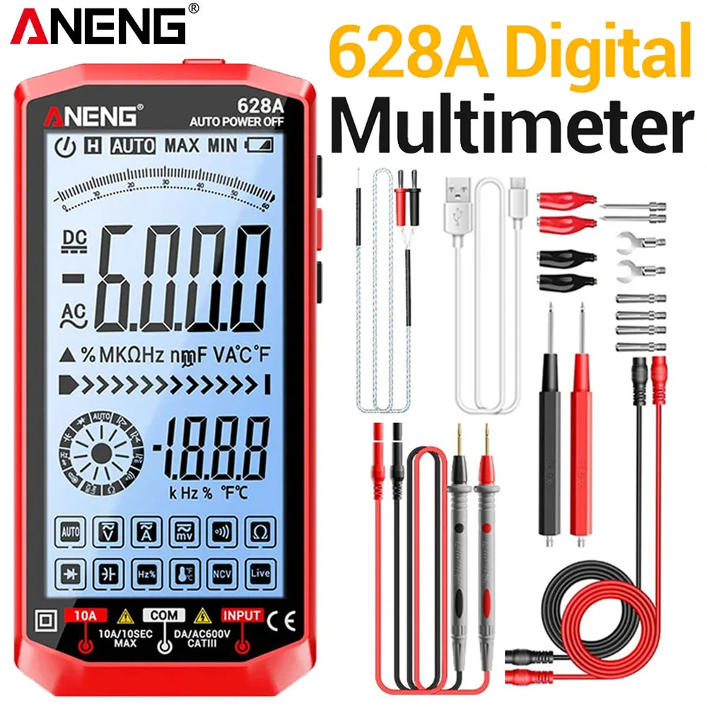 AC/DC Voltage Current Hz Electrician Tools 628A ANENG Multimeter Tester Digital Rechargable High Definition Backlit Large Screen
AC/DC Voltage Current Hz Electrician Tools 628A ANENG Multimeter Tester Digital Rechargable High Definition Backlit Large Screen