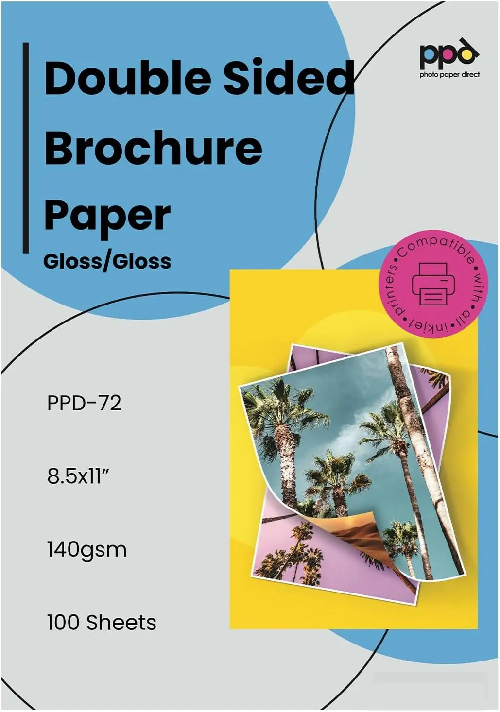Inkjet Glossy Brochure Paper 8.5x11 100 Sheets 140gsm Double Sided Instant Dry Water-Resistant Professional Quality
Inkjet Glossy Brochure Paper 8.5x11 100 Sheets 140gsm Double Sided Instant Dry Water-Resistant Professional Quality