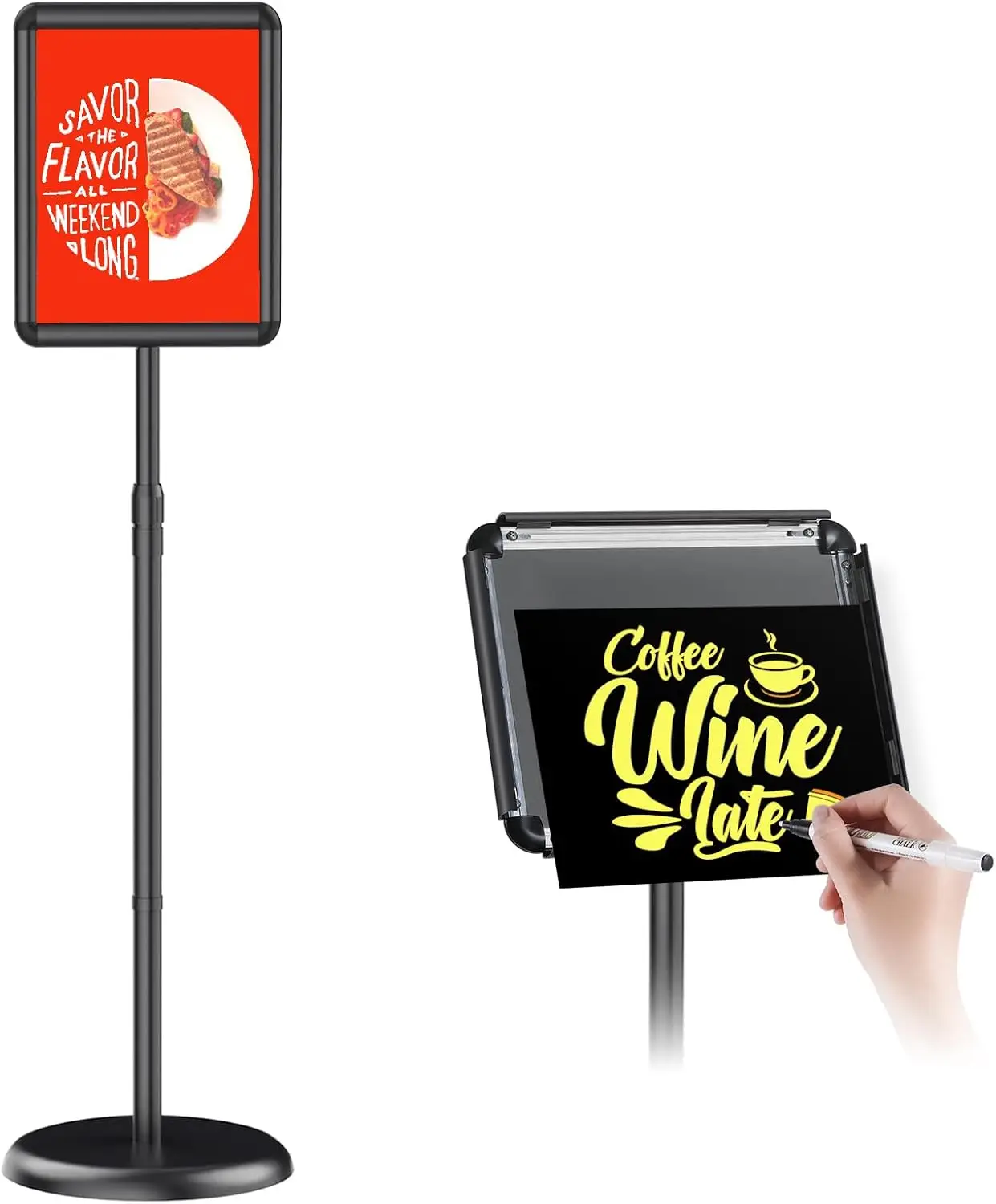 Adjustable Pedestal Floor Stand Sign Holder for 8.5x11 Posters, Snap Open Frame, 360° Rotation, Indoor Outdoor Use, Black
Adjustable Pedestal Floor Stand Sign Holder for 8.5x11 Posters, Snap Open Frame, 360° Rotation, Indoor Outdoor Use, Black