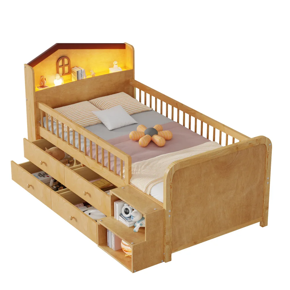 Low Loft Bed with LED Lights, Wooden Twin Loft Bed with House Shape Headboard, Kids Loft Bed with Storage Drawers, Natural
Low Loft Bed with LED Lights, Wooden Twin Loft Bed with House Shape Headboard, Kids Loft Bed with Storage Drawers, Natural