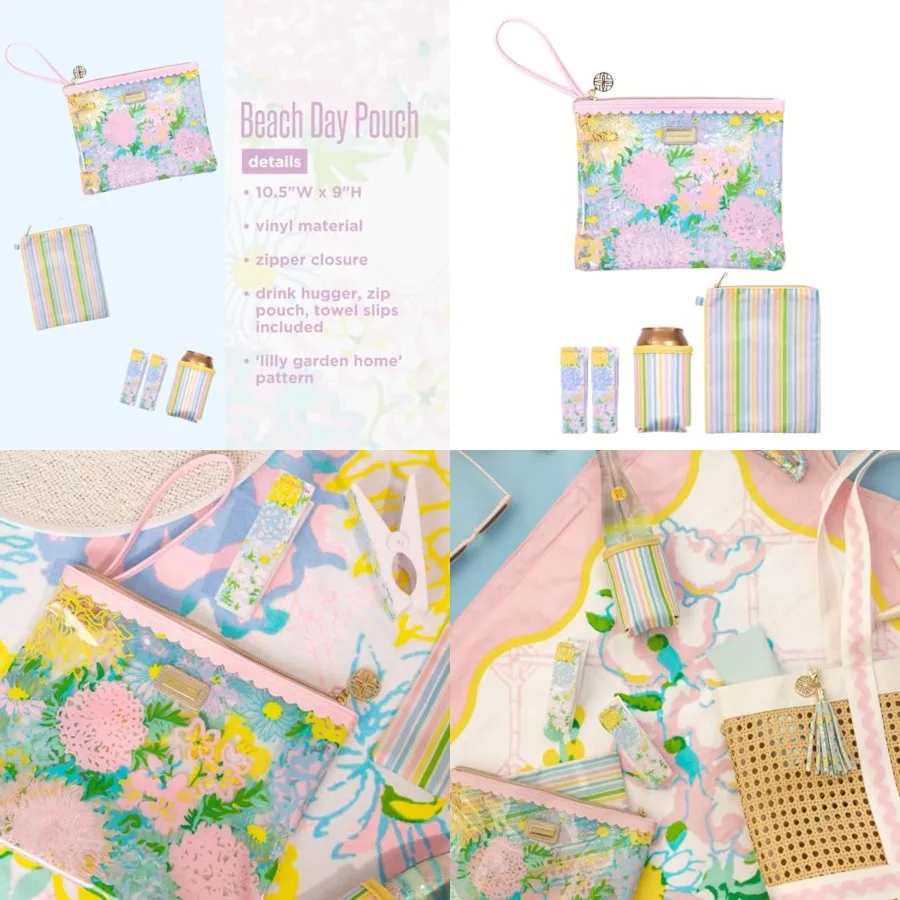 Lilly Pulitzer Water Resistant Vinyl Beach Day Pouch, Zipper Bag Includes Drink Hugger, Small Pouch, and Towel Clips
Lilly Pulitzer Water Resistant Vinyl Beach Day Pouch, Zipper Bag Includes Drink Hugger, Small Pouch, and Towel Clips