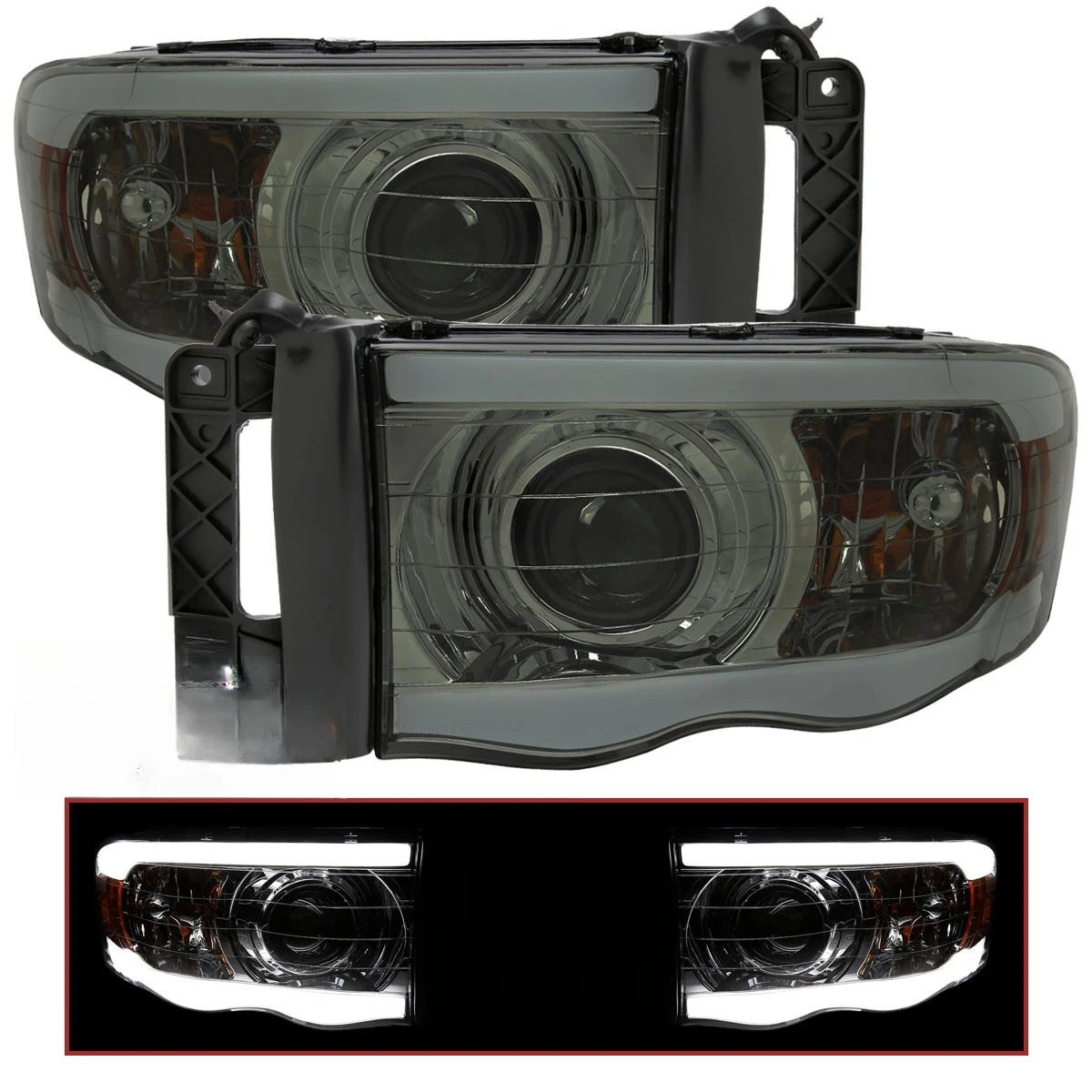 Smoke Projector Headlights Fits 2002-2005 Dodge Ram 1500 2500 3500 LED Tube Pair
Smoke Projector Headlights Fits 2002-2005 Dodge Ram 1500 2500 3500 LED Tube Pair
