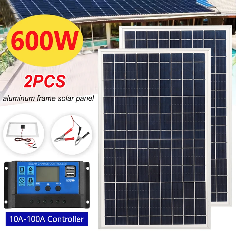 600W Solar Panel Kit 18V Photovoltaic Power Bank with 100A Controller Solar Plate for Home/Camping/RV/Car Fast Battery Charger
600W Solar Panel Kit 18V Photovoltaic Power Bank with 100A Controller Solar Plate for Home/Camping/RV/Car Fast Battery Charger