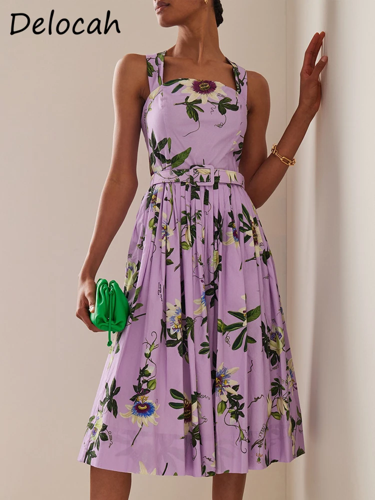 Delocah High Quality Summer Women Fashion Designer Cotton Dress Sexy Spaghetti Strap High Waist Belt Flower Prined Midi Dresses
Delocah High Quality Summer Women Fashion Designer Cotton Dress Sexy Spaghetti Strap High Waist Belt Flower Prined Midi Dresses