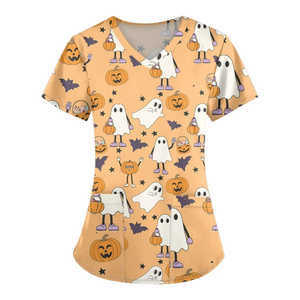 Clinical Uniform Woman Halloween Ghost Print Casual Short Sleeve Veterinary Scrub Summer V-Neck with Pockets Surgical Uniforms
Clinical Uniform Woman Halloween Ghost Print Casual Short Sleeve Veterinary Scrub Summer V-Neck with Pockets Surgical Uniforms