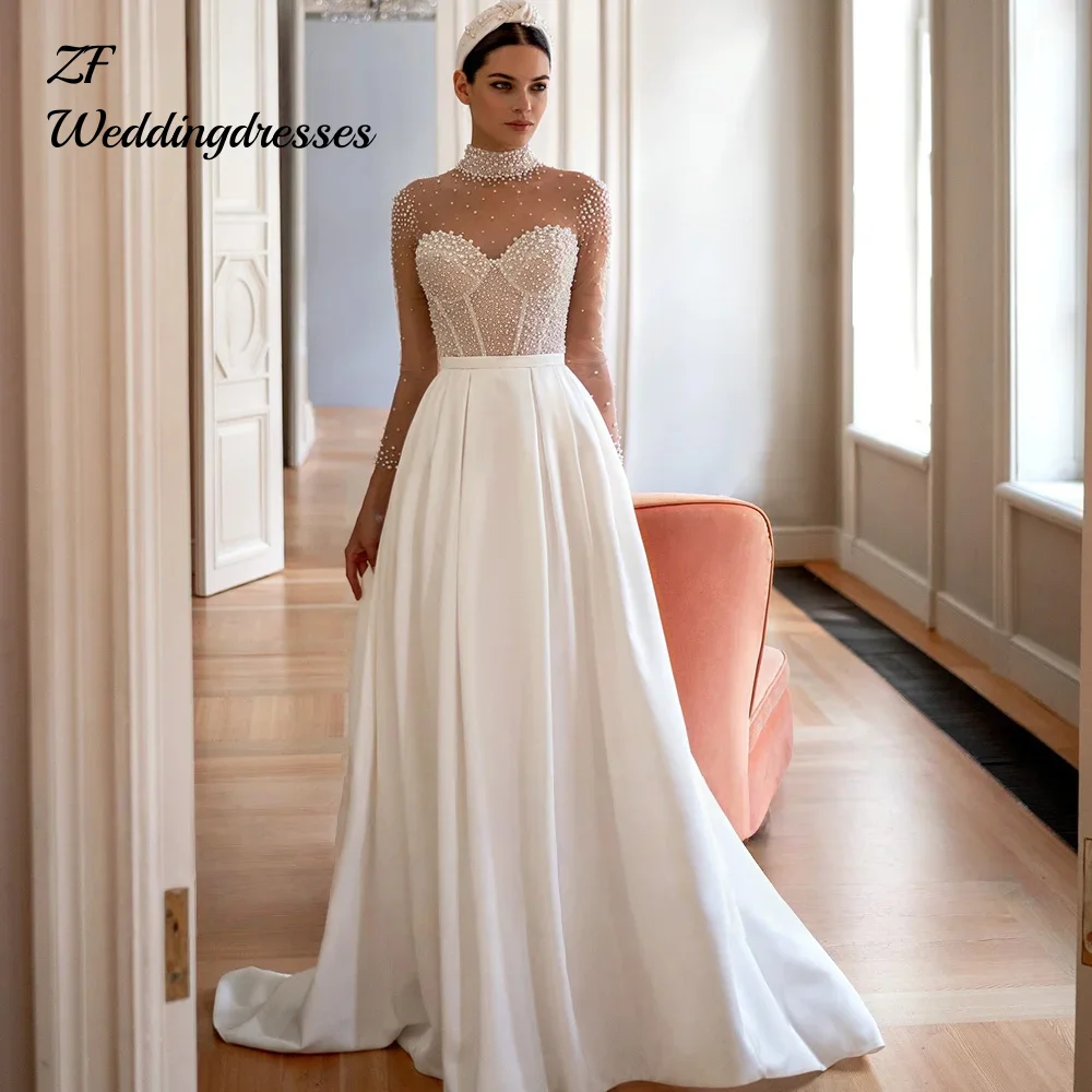 Customized Vintage Pearls Wedding Dress High Collar Long Sleeve A-line Bridal Gown Sweetheart Princess Ball Bride Dress
Customized Vintage Pearls Wedding Dress High Collar Long Sleeve A-line Bridal Gown Sweetheart Princess Ball Bride Dress