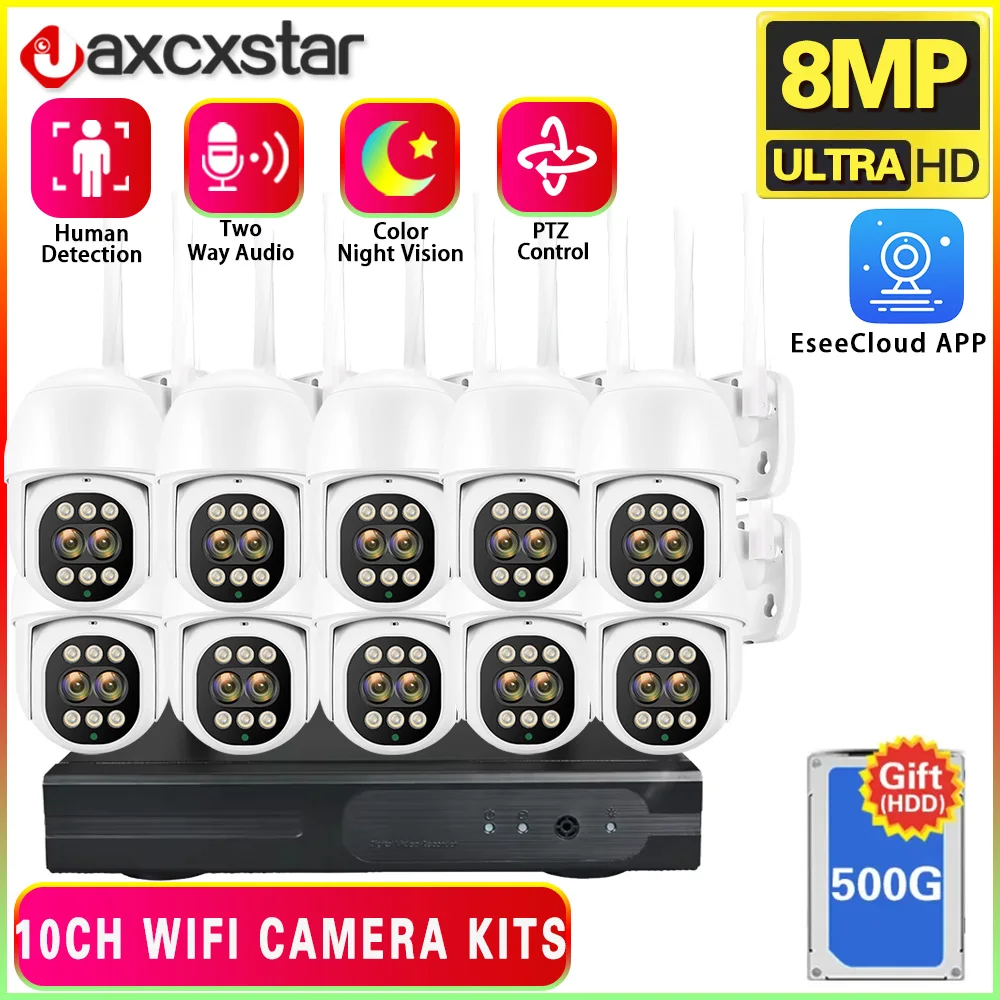 PTZ 8MP Dual Lens 16CH Wireless Surveillance Security System Human Detection Auto Track WIFI NVR 10X Camera Kit Two Way Audio
PTZ 8MP Dual Lens 16CH Wireless Surveillance Security System Human Detection Auto Track WIFI NVR 10X Camera Kit Two Way Audio
