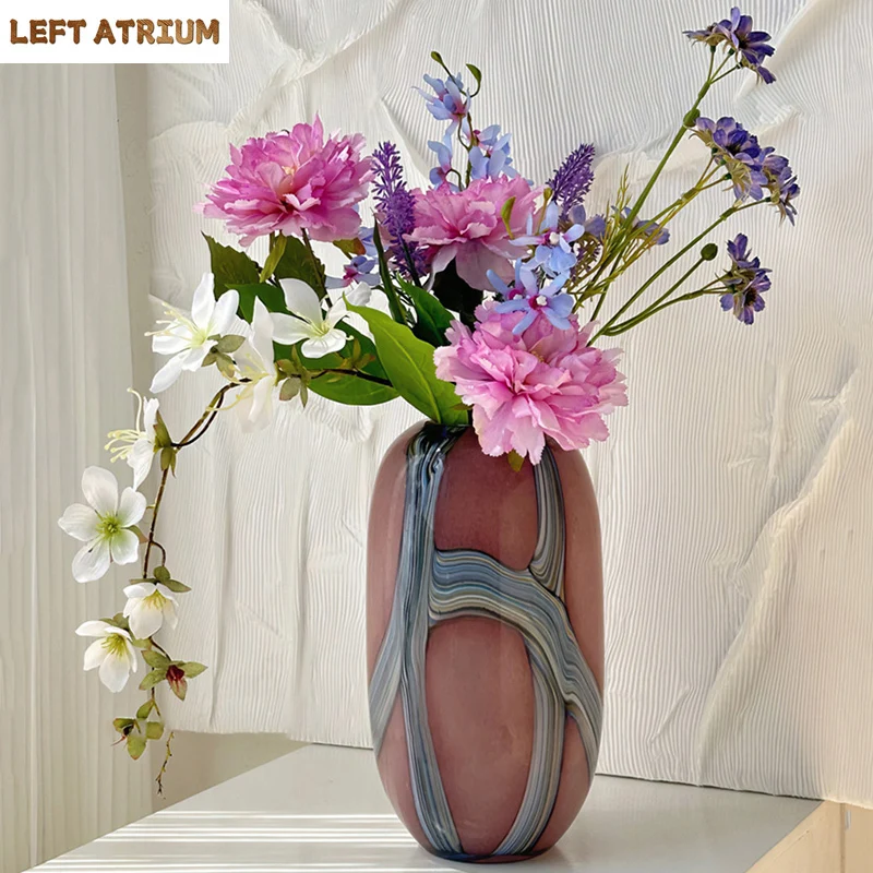 Creative Colorful Stripes Glass Vase Desk Decoration Floral Arrangement Artificial Flowers Decorative Vases Room Aesthetic Decor 
Creative Colorful Stripes Glass Vase Desk Decoration Floral Arrangement Artificial Flowers Decorative Vases Room Aesthetic Decor