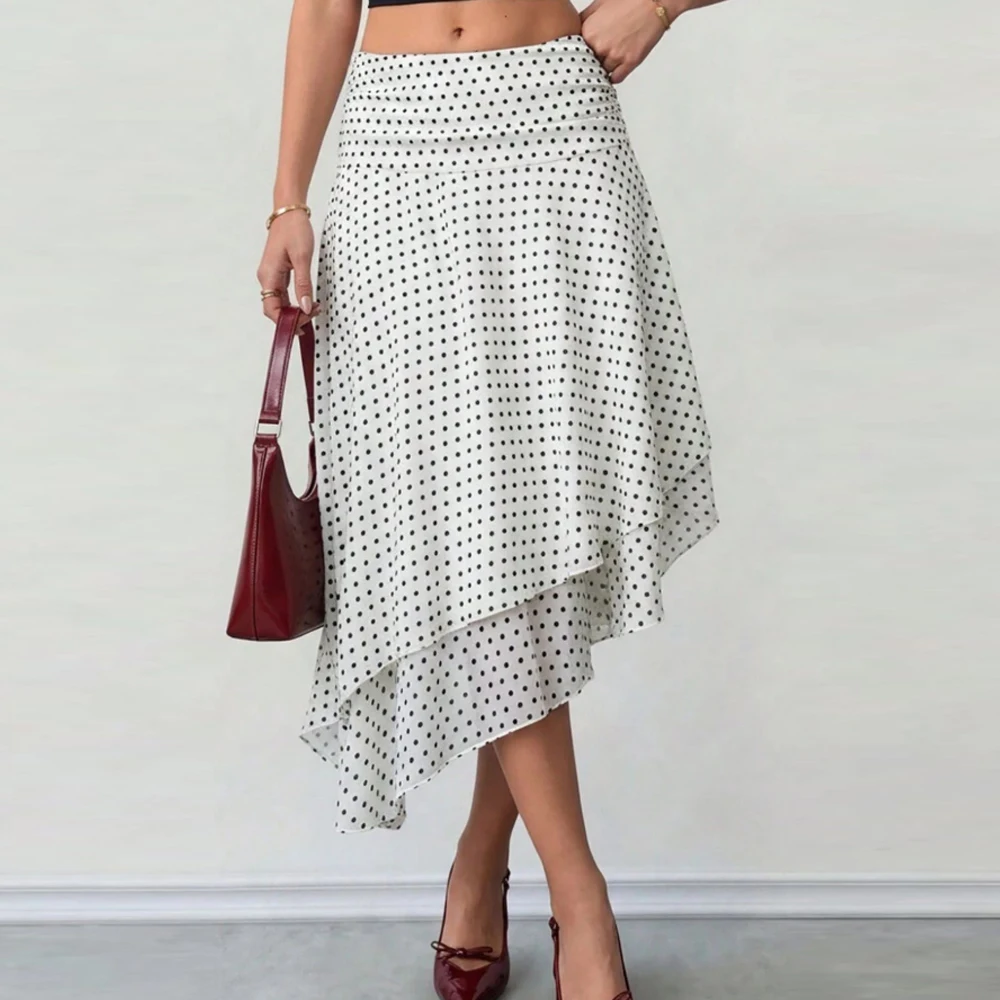 Women Polka Dot Print Irregular Hem A-Line Midi Skirt
Women Polka Dot Print Irregular Hem A-Line Midi Skirt