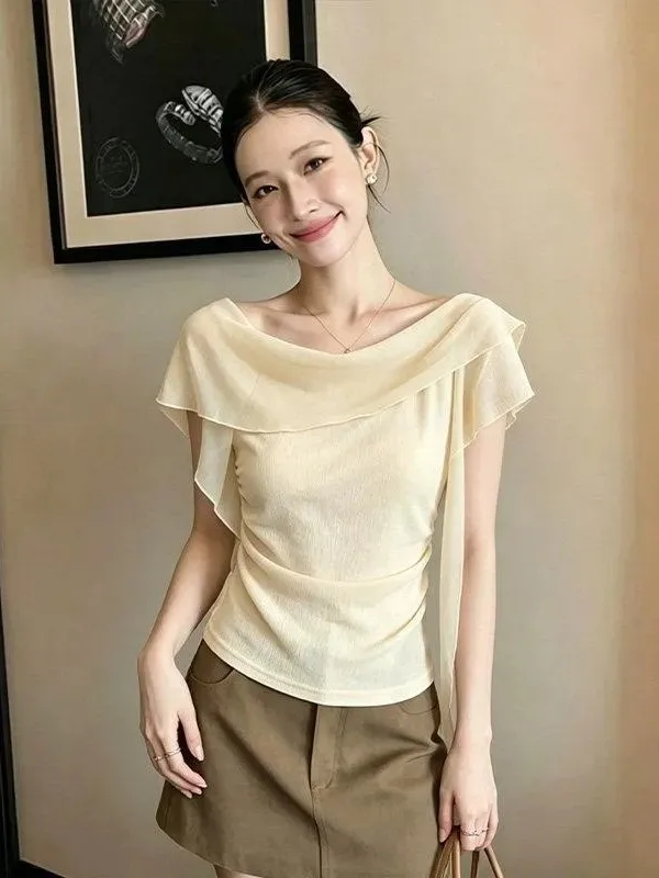Summer New Style Women's T-shirt Sleeveless Floral Bowknot One-Shoulder Top Slimming Yellow Color French Style Pure Color
Summer New Style Women's T-shirt Sleeveless Floral Bowknot One-Shoulder Top Slimming Yellow Color French Style Pure Color