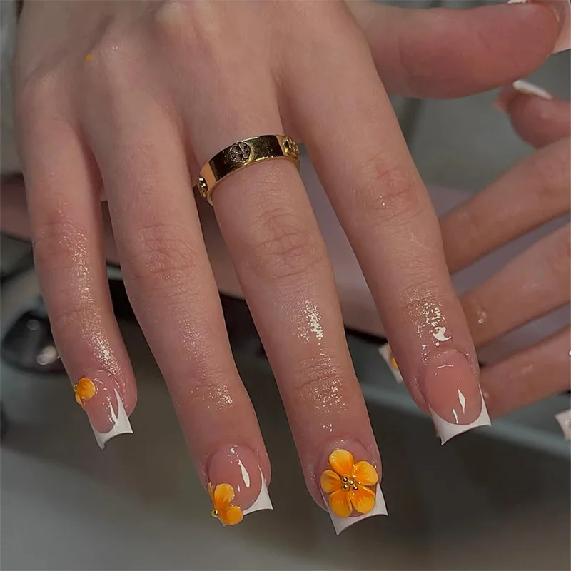 24Pcs Short Square Head Fake Nails Press on White French 3D Flower Design False Nail Detachable Artificial Full Cover Nails Tips
24Pcs Short Square Head Fake Nails Press on White French 3D Flower Design False Nail Detachable Artificial Full Cover Nails Tips