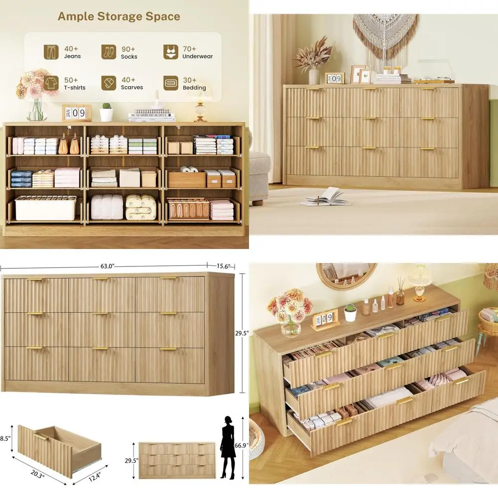 Широкий комод с 9 ящиками, металлическими ручками и изогнутым дизайном для спальни, гостиной или прихожей, из натурального дерева
Широкий комод с 9 ящиками, металлическими ручками и изогнутым дизайном для спальни, гостиной или прихожей, из натурального дерева