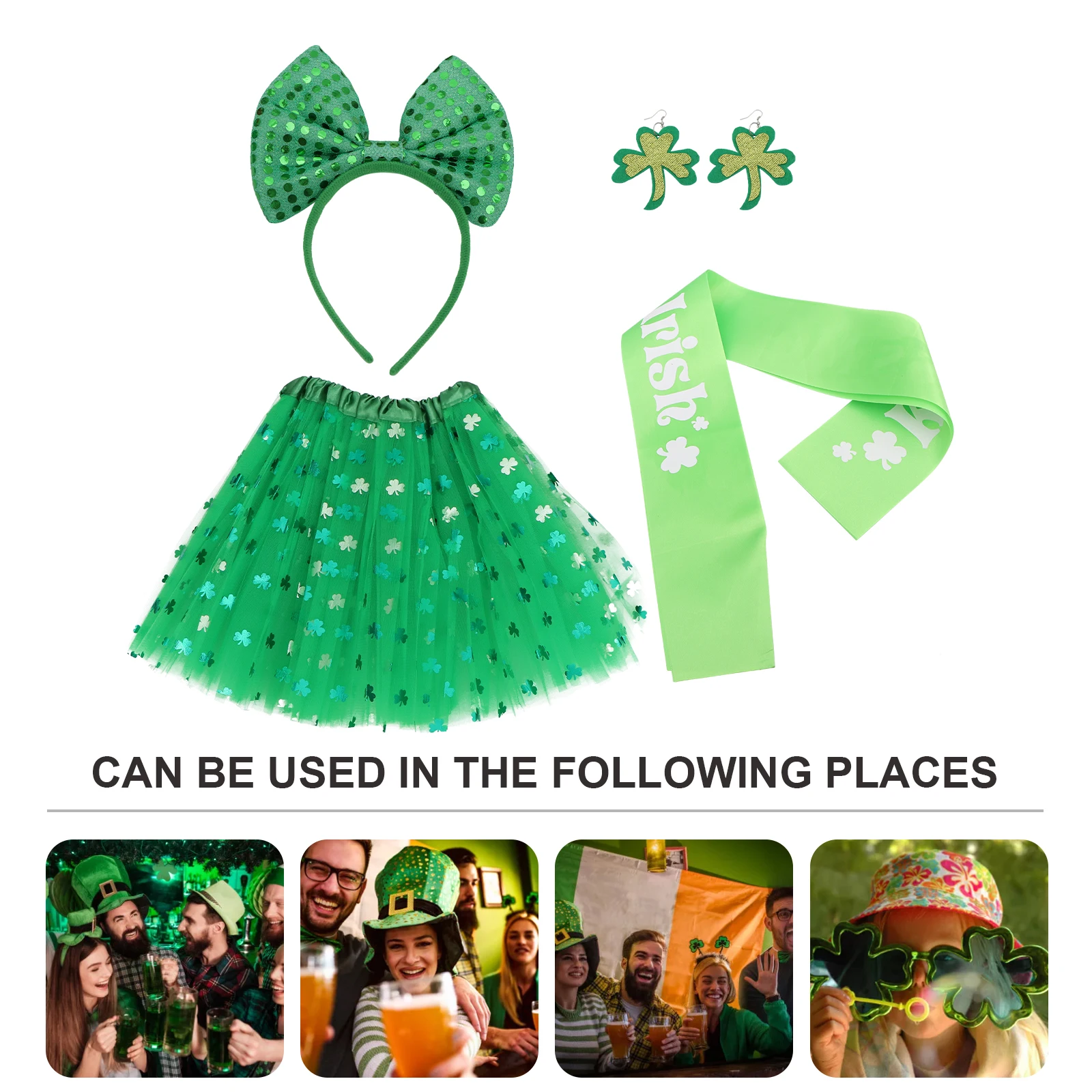 Four Piece Set Mesh Skirt Saint Patrick's Day Prop Celebration Party Articles Child Size Irish Costume Outfit Earrings Hair Hoop
Four Piece Set Mesh Skirt Saint Patrick's Day Prop Celebration Party Articles Child Size Irish Costume Outfit Earrings Hair Hoop