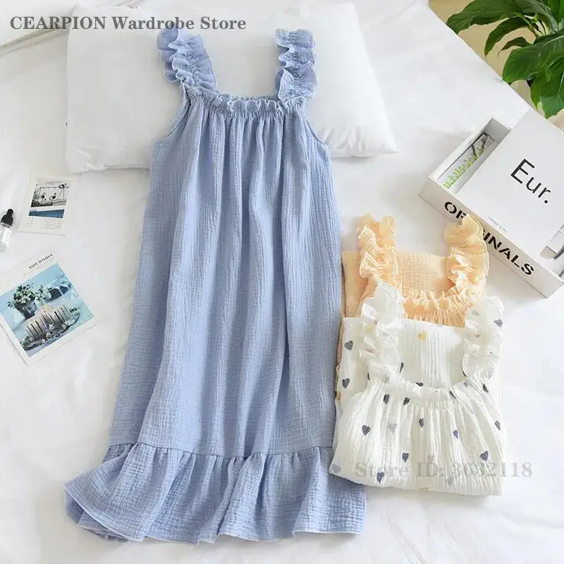 Женская летняя ночная рубашка из хлопчатобумажной пряжи, тонкая ночная рубашка из чистого хлопка на подтяжках, свободная ночная рубашка средней длины, милое милое домашнее платье, сексуальная одежда для сна
Женская летняя ночная рубашка из хлопчатобумажной пряжи, тонкая ночная рубашка из чистого хлопка на подтяжках, свободная ночная рубашка средней длины, милое милое домашнее платье, сексуальная одежда для сна