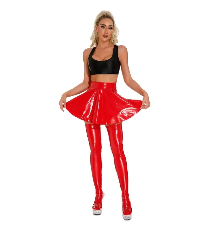 High Waist Elastic Mini Short Skirt With Stockings Women Rave Dance Bottoms Clubwear Faux Leather Skirts
High Waist Elastic Mini Short Skirt With Stockings Women Rave Dance Bottoms Clubwear Faux Leather Skirts