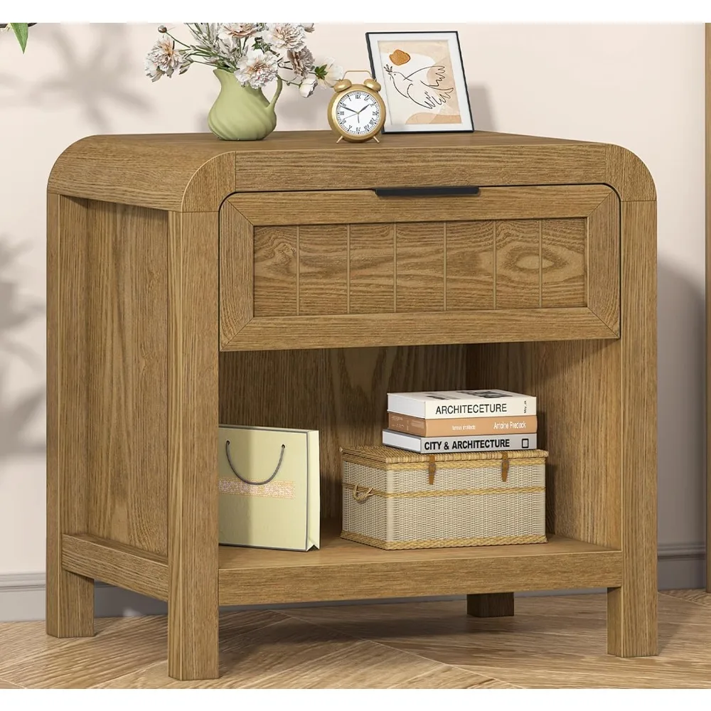 Curved Solid Wood Nightstand with Drawer, 21-Inch Bedroom and Living Room Side Table
Curved Solid Wood Nightstand with Drawer, 21-Inch Bedroom and Living Room Side Table