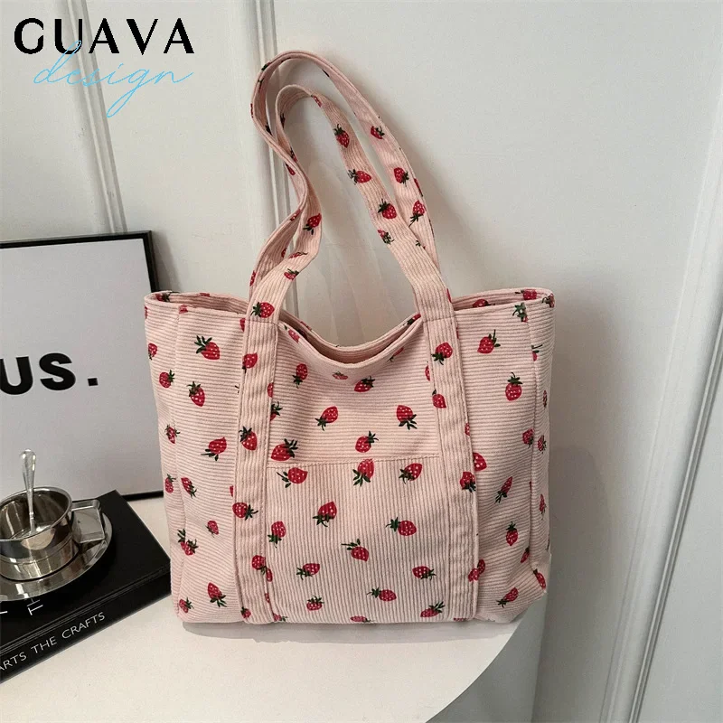 Women Corduroy Handbag Cute Strawberry Print Large Capacity Tote Underarm Bag Design Eco Cloth Purse Shoulder Bags
Women Corduroy Handbag Cute Strawberry Print Large Capacity Tote Underarm Bag Design Eco Cloth Purse Shoulder Bags 