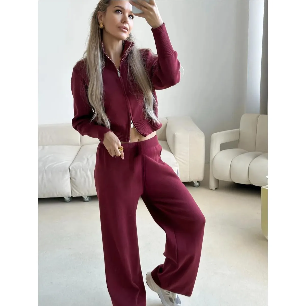 Women's Fashion Long Sleeve Zipper Sweater Cardigan Long Pants Sport Two-Piece Set Casual Cardigan Suit Polyester Fiber
Women's Fashion Long Sleeve Zipper Sweater Cardigan Long Pants Sport Two-Piece Set Casual Cardigan Suit Polyester Fiber