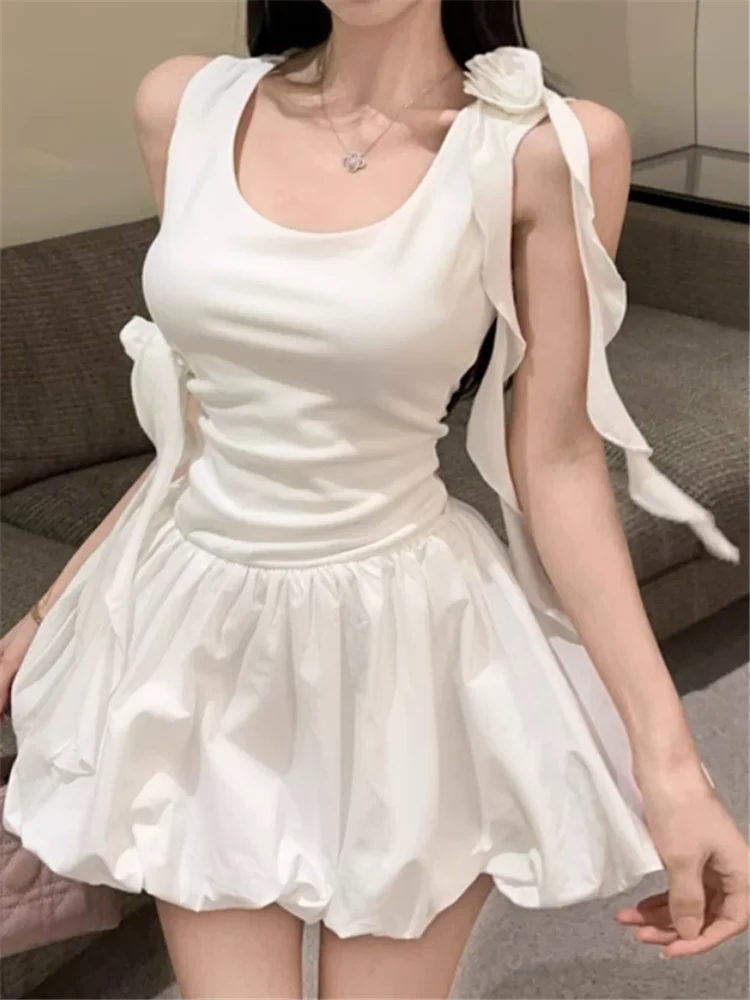 French Fashion Flower Straps U Neck Short White Fluffy Dress New Summer Slim Waist Sleeveless Suspender Mini Tank Dress Vestidos
French Fashion Flower Straps U Neck Short White Fluffy Dress New Summer Slim Waist Sleeveless Suspender Mini Tank Dress Vestidos