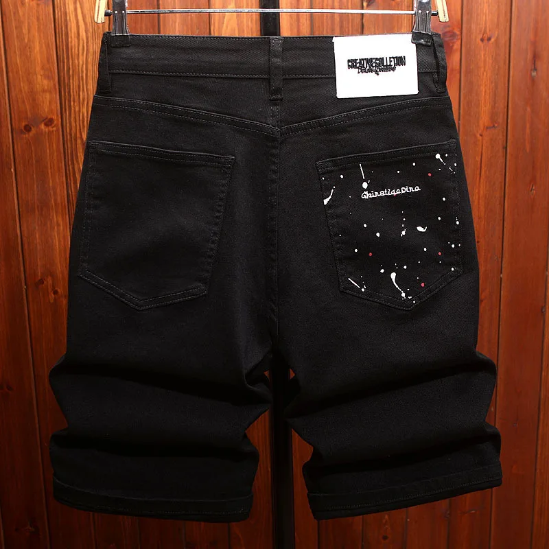 Pure black denim shorts for men, slim fit, summer fashion, printed, trendy, elastic and casual five part horse pants
Pure black denim shorts for men, slim fit, summer fashion, printed, trendy, elastic and casual five part horse pants