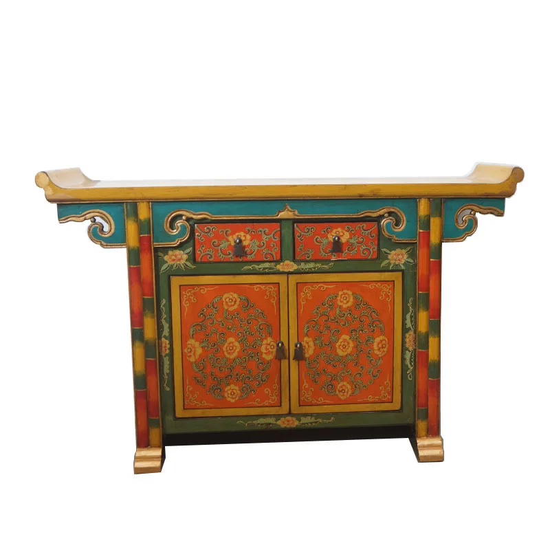 Xizang style painted simple warped head porch partition cabinet, solid wood retro old hand-painted storage side cabinet
Xizang style painted simple warped head porch partition cabinet, solid wood retro old hand-painted storage side cabinet