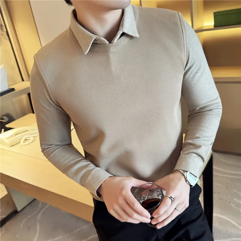 Dark Pinstripe Corduroy Texture Flannel Shirt Collar.Layered-look Sweater with A Sewn-in Shirt Collar Men's Sweaters M-4XL
Dark Pinstripe Corduroy Texture Flannel Shirt Collar.Layered-look Sweater with A Sewn-in Shirt Collar Men's Sweaters M-4XL