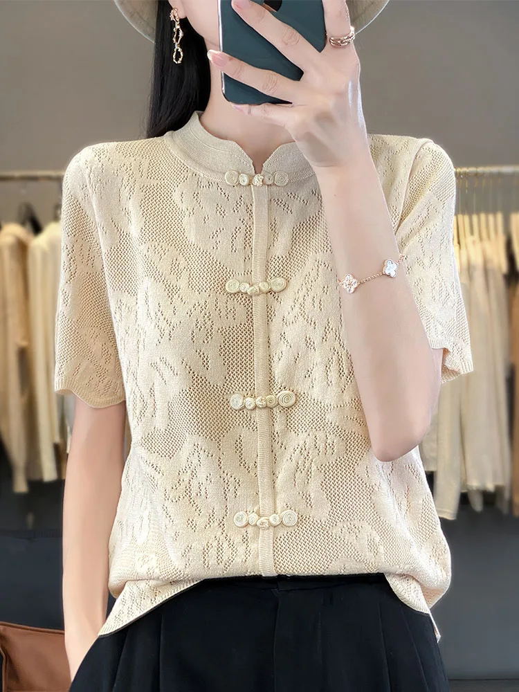 Summer New Ice Silk Fabric Knitted Chinese Style Retro Lace Sleeve Design Fake Cardigan Small Standing Neck Women's Short Sleeve
Summer New Ice Silk Fabric Knitted Chinese Style Retro Lace Sleeve Design Fake Cardigan Small Standing Neck Women's Short Sleeve
