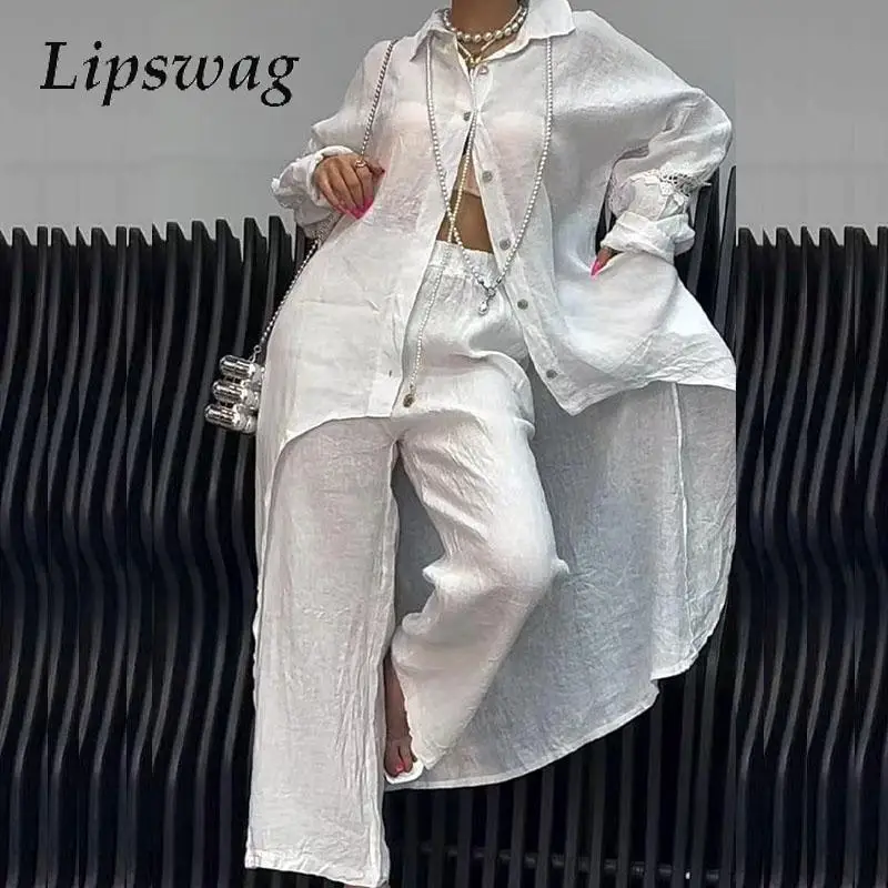 2024 Autumn Button Long Sleeved Shirts Tops&Wide Leg Pants Set Women Irregular Swing Fashionable Two Piece New Solid Office Suit
2024 Autumn Button Long Sleeved Shirts Tops&Wide Leg Pants Set Women Irregular Swing Fashionable Two Piece New Solid Office Suit