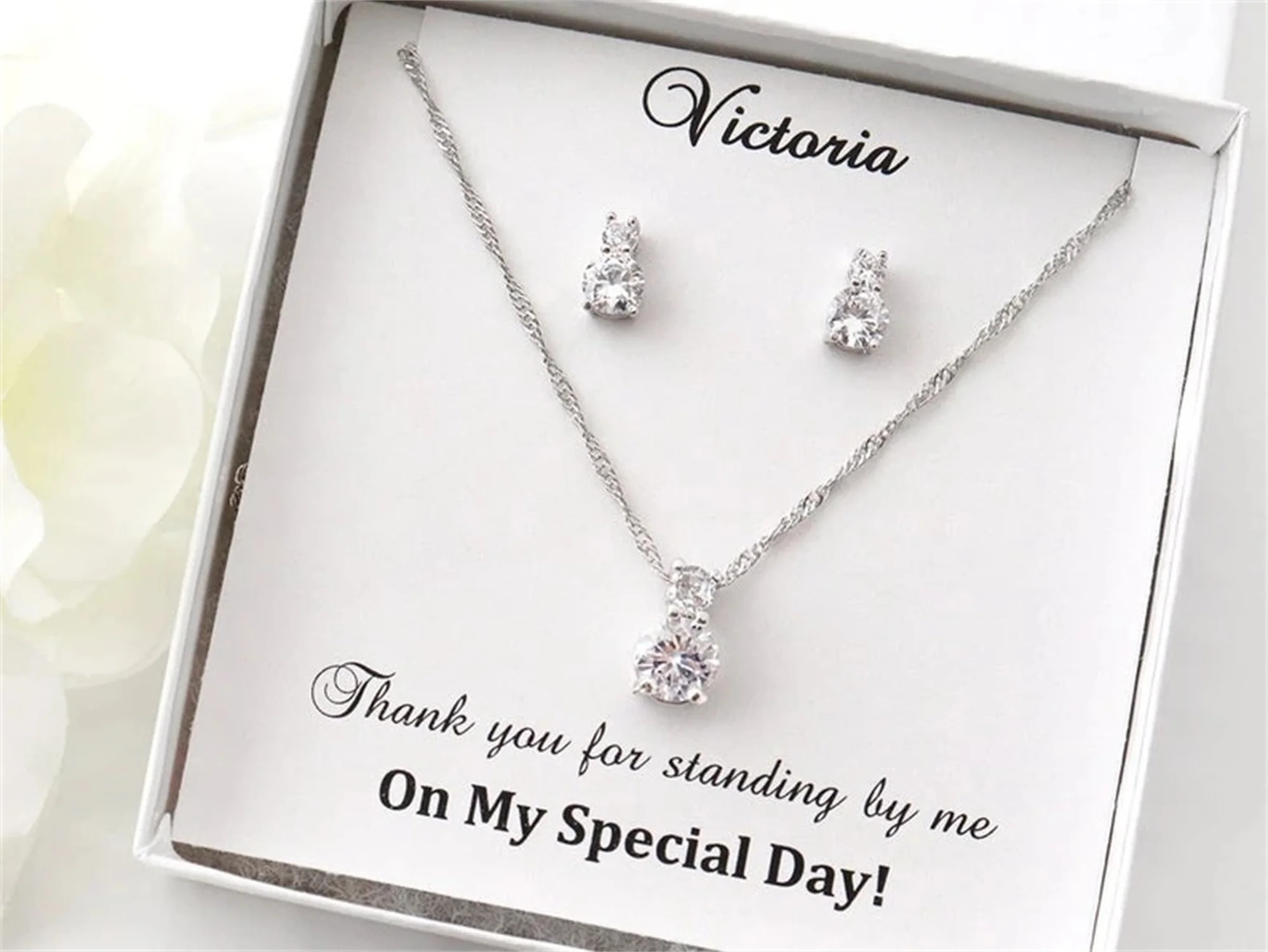 Customize Brilliant Bridesmaid Earrings + Necklace SET, Bridal CZ Earrings, Crystal Earrings, maid of honor Stud Earrings
Customize Brilliant Bridesmaid Earrings + Necklace SET, Bridal CZ Earrings, Crystal Earrings, maid of honor Stud Earrings